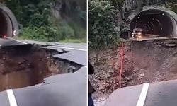 Ordu Darıcabaşı Tüneli yol çökme anı görüntüsü!