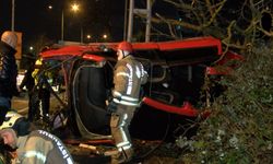 Pendik'te ağaca çarpan otomobil takla attı: 3 yaralı 