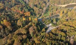 Atatürk Arboretumu’ndaki kartpostallık sonbahar manzarası havadan görüntülendi