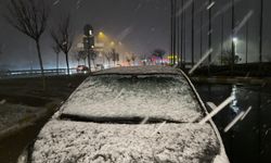 Büyükçekmece'de park halindeki araçların üzeri beyaza büründü