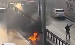 Motosiklet alev alev yandı