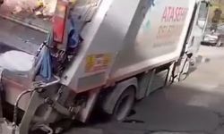 Yol çöktü, çöp kamyonu çukura saplandı!