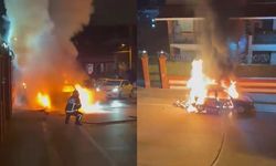 Otomobil dakikalarca alev alev yandı