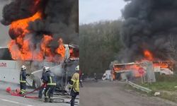 Seyir halindeki yolcu otobüsü alev alev yandı