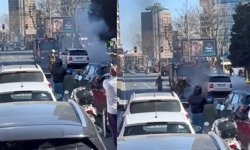 Şişli'de seyir halindeki cipte lastik yangını; trafik aksadı