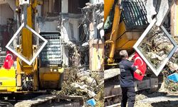 Yıkım sırasında Türk bayrağını fark edince kepçeyi durdurdu