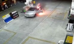 Yakıt almaya geldi, aracı alev topuna döndü
