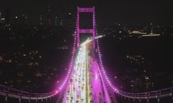 Fatih Sultan Mehmet köprüsü pembe ışıkla aydınlatıldı