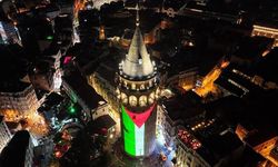 Galata Kulesi Filistin bayrağıyla ışıklandırıldı
