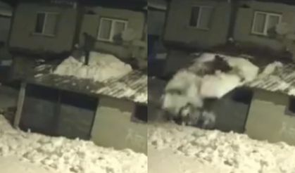 Garaj çatısında kar temizlerken kendini yerde buldu