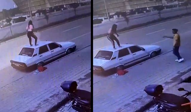 Adana'da ilginç olay! Bir kadın otomobilin tavanına çıkıp dans etti