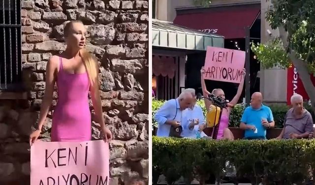 İstanbul sokaklarında "Ken'i Arıyorum" pankartıyla dolaşan Ukraynalı kadın gündem oldu