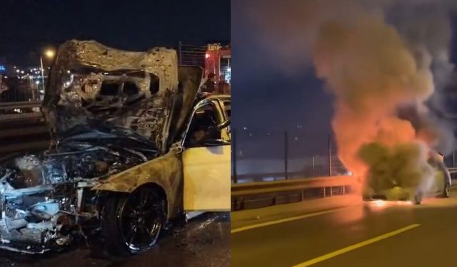 Kadıköy'de otomobil alev alev yandı