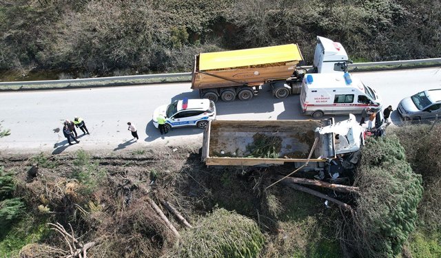 Hafriyat kamyonu çayırlık alana uçtu