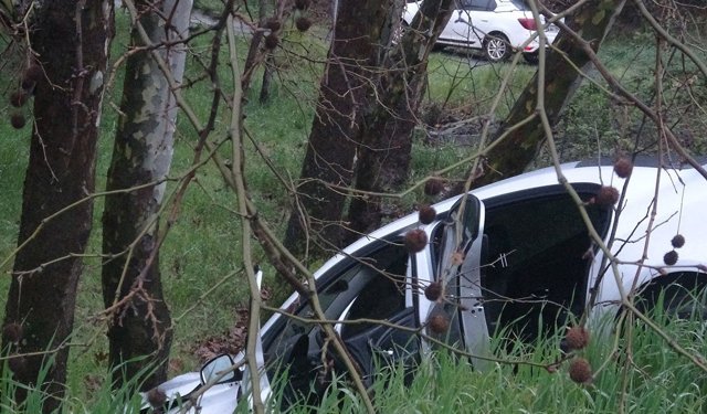 Virajı alamayan sürücü ağaca çarptı