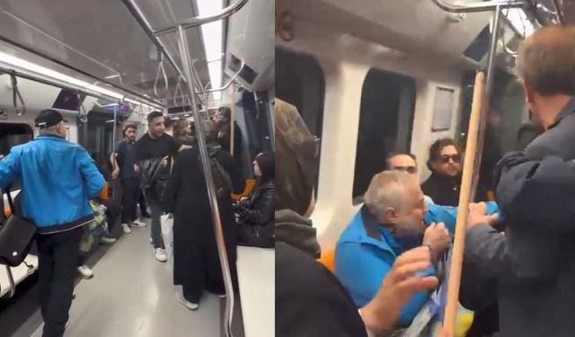 Metroda gergin anlar: Taraftar kavgasına oklavalı müdahale