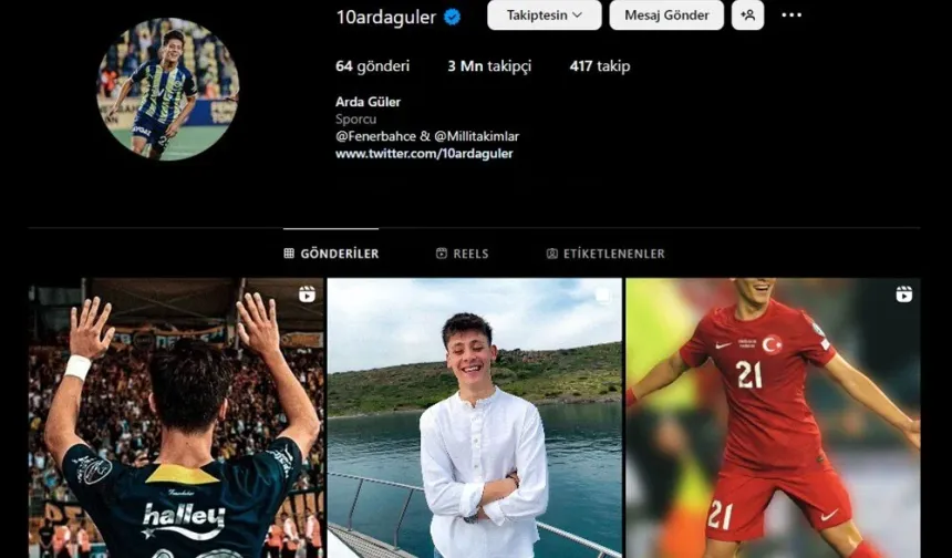 ARDA'NIN TAKİPÇİSİ KISA SÜREDE ATTI
Ayrıca Arda, Real Madrid'e transfer duyurusunun üzerinden 24 saat dahi geçmeden Instagram'da 2,4 milyon takipçiden 3 milyon takipçi sayısına ulaştı.