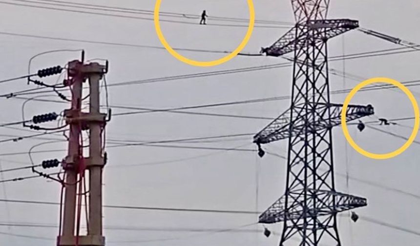 Yüksek gerilim hattında “ip cambazı” işçiler