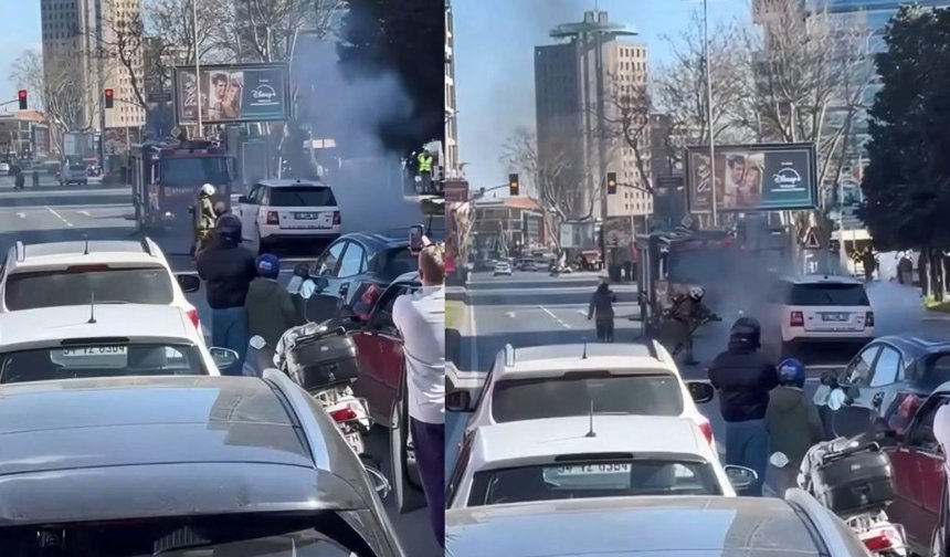Şişli'de seyir halindeki cipte lastik yangını; trafik aksadı