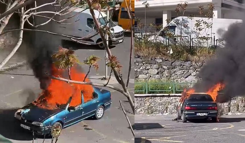 Kağıthane’de park halindeki otomobil alev alev yandı