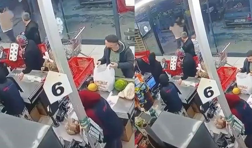 Market çalışanına saldırı kamerada: Çağırıp kafa attı