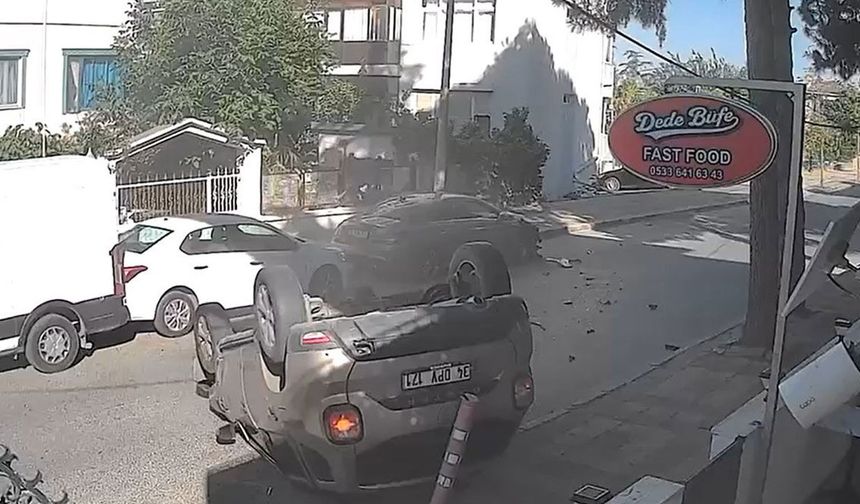 Büyükçekmece'de park halindeki araca çarpıp takla attı