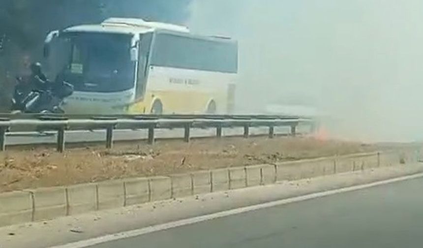 Anız yangını, trafikte aksamaya neden oldu